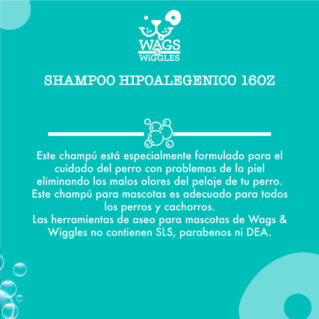 Shampoo Hipoalergénico Wags & Wiggles para perro, eliminando los malos olores. 473 mL