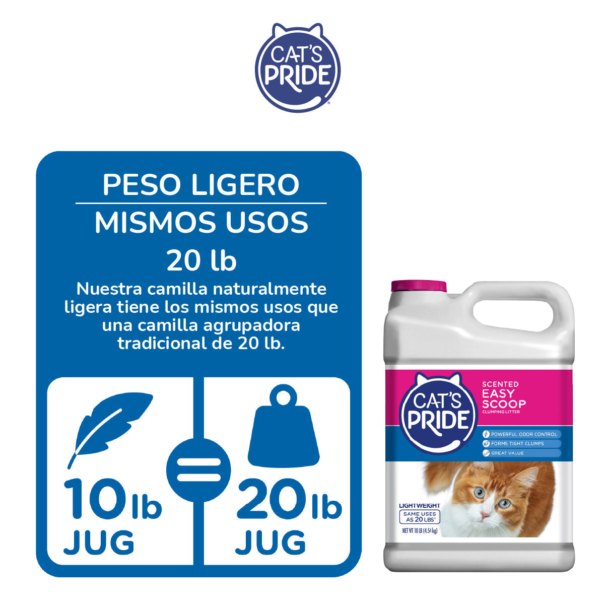 Cat's Pride Scented Easy Scoop Arena para gato Aglutinante, Elimina olores, Sin químicos tòxicos, Grumos Sòlidos 10lb