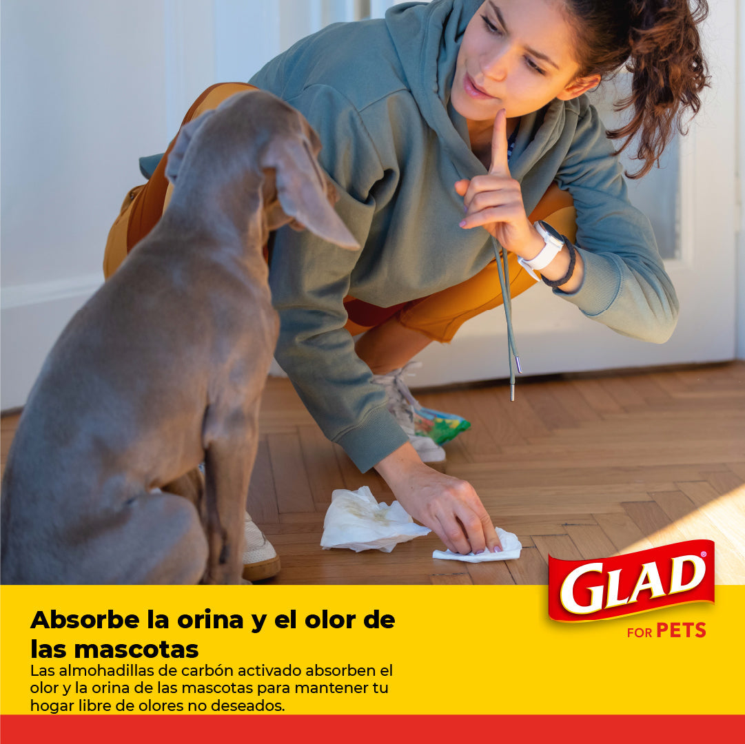 Tapete Entrenador para Perro Glad 5 Capas a Prueba de Fuga, Elimina Olor, Convierte Orina a Gel 14pz