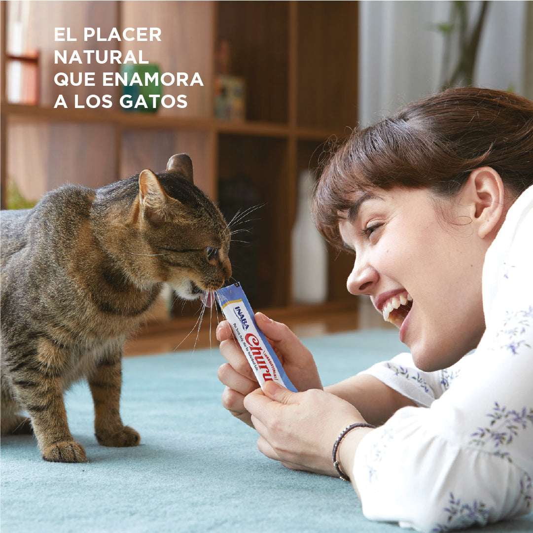 Inaba Churu Sabor Atún y Salmón, Snack Premio Cremoso para Gatos - 4 tubos 14gr cu