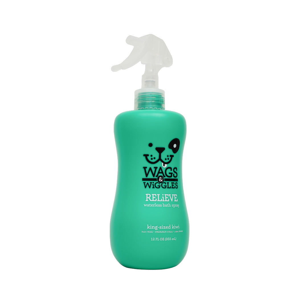 Shampoo spray anti-rascado para perros Wags & Wiggles, aceites calmantes. Aroma fresco.  355 m