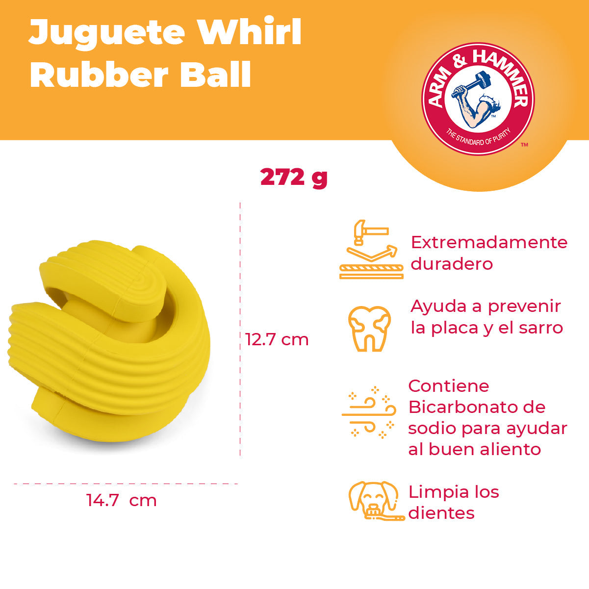 Arm & Hammer Juguete para Perro Rock N Roller, Limpia Dientes y Reduce Sarro, Ultra resistente, 1pz