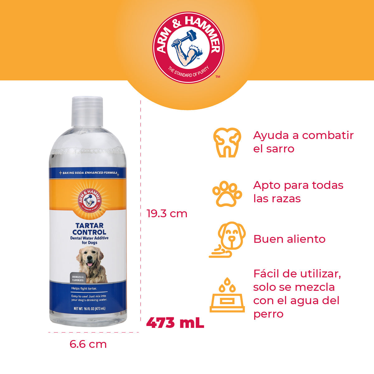 Arm & Hammer Enjuague dental para perro, elimina el mal aliento, combate el sarro y placa, 473ml