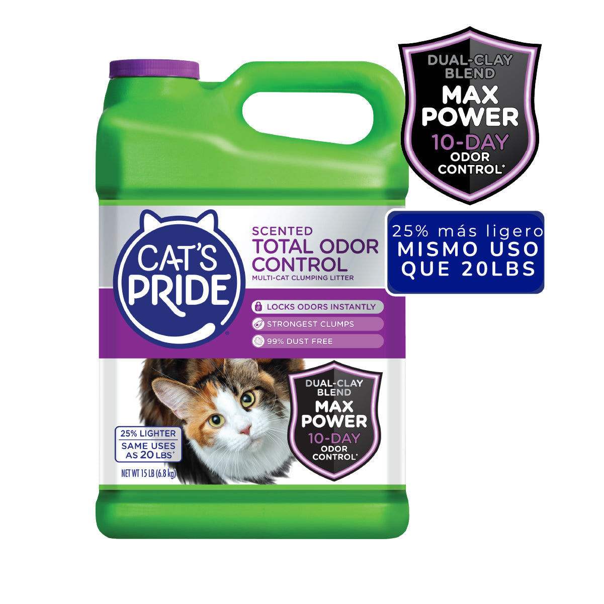 Cat's Pride Sceted Total Odor Control Arena para gatos Aglutinante, Bloquea Olores al instante 15lb